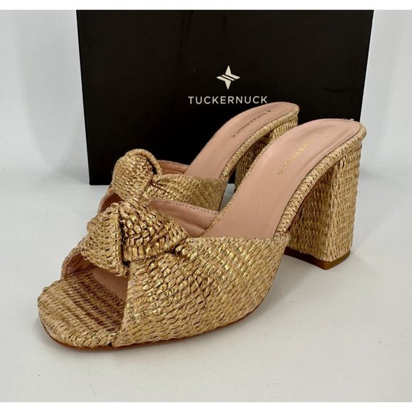 Tuckernuck Shoes - Tuckernuck Gold Raffia Blake Heels 8 Knotted Slip-on Formal Cocktail Party Prom